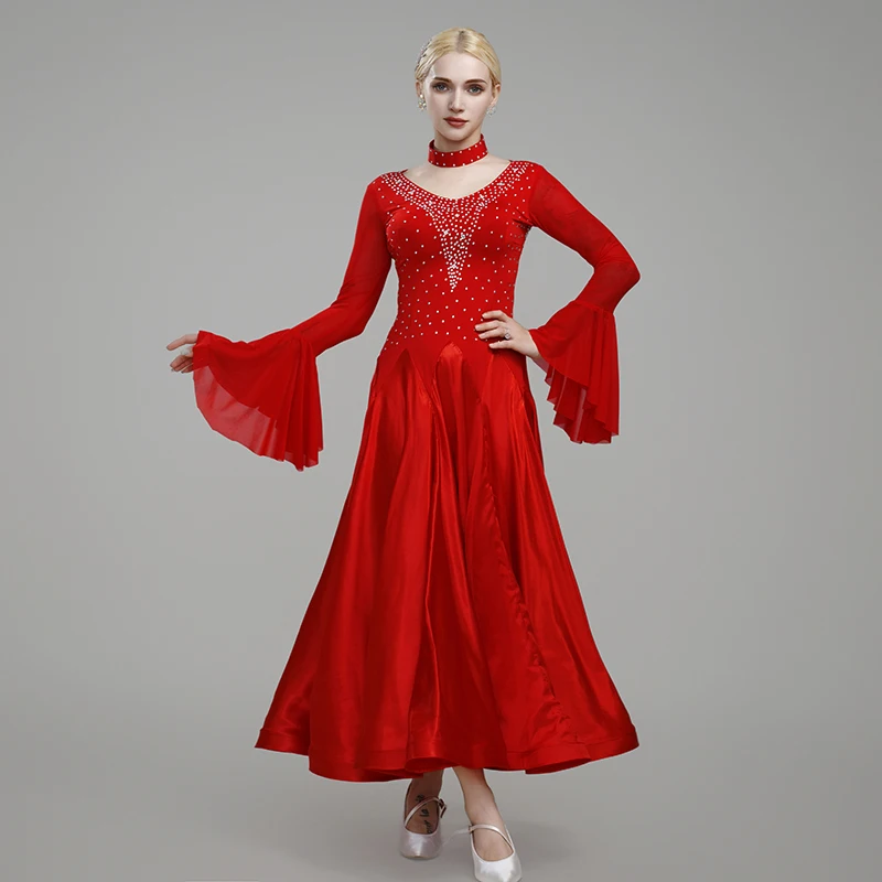 فستان مسابقة الرقص الحديث الجديد الفالس قاعة الرقص ممارسة اللباس مجموعة الرقص فستان كبير سوينغ