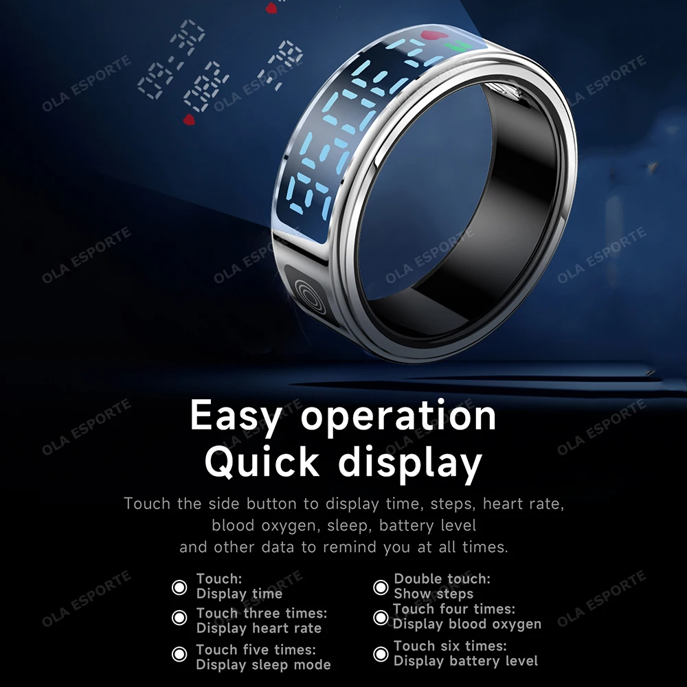 2025 New Smart Ring Men Women LED Display Screen Heart Rate Blood Oxygen Monitoring 5ATM Waterproof Multi Sports Modes Gift ring