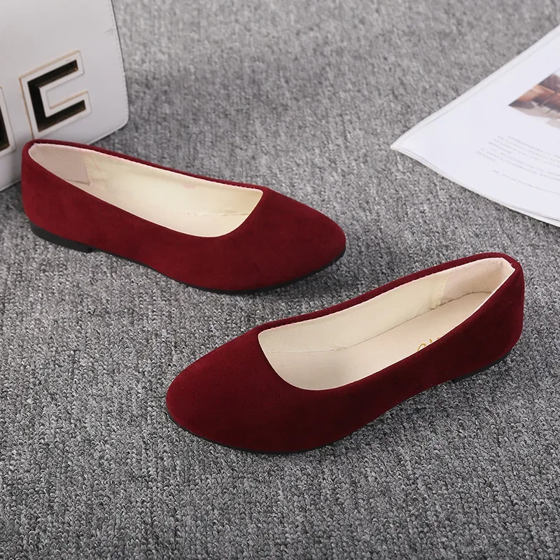 Plus Size 35-43 Women Flats Slip on Flat Shoes Candy Color Woman Boat Shoes Black Loafers Faux Suede Ladies Ballet Flats539