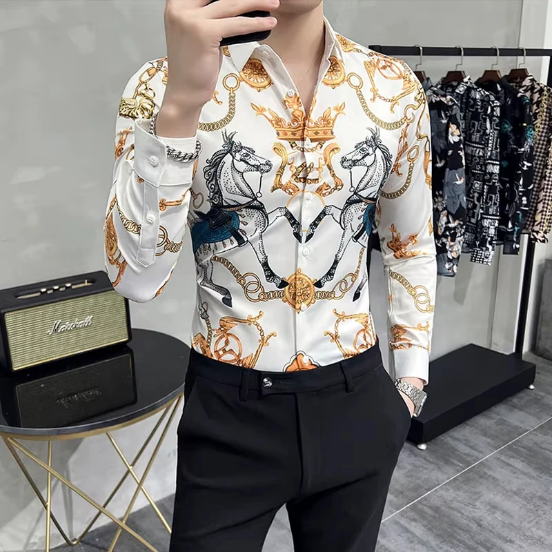 Fashion European And American Men's Shirts, Leisure And Leisure, Retro Luxury Streetwear, Home Office, Long Sleeve Shirt,S-5XL/
