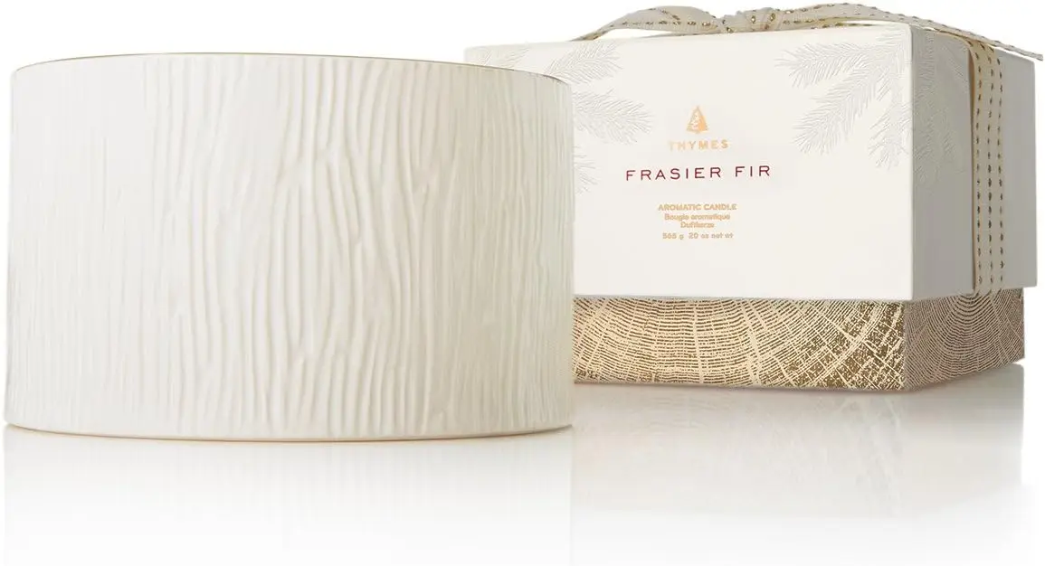 

Frasier Fir Scented Candle - Wood Grain Ceramic with Gold Rim, Mountain Fresh Fragrance, 3-Wick 20 oz for Home Decor