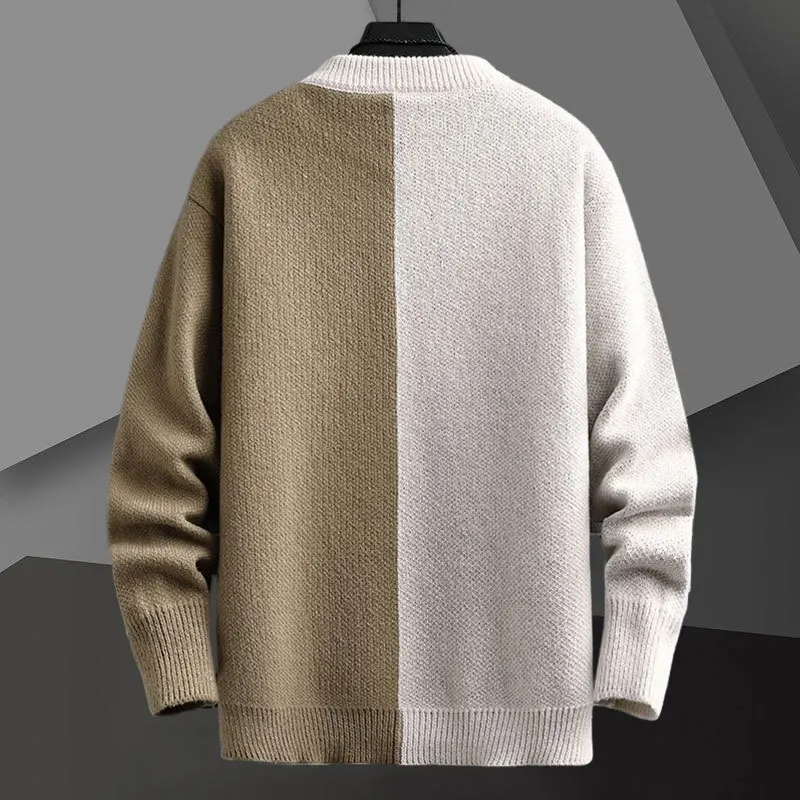 O Neck Contrasting Color Stitching Knitted Sweater Long Sleeve Sweater For Men Streetwear Casual Knit Clothing Herren Pullover