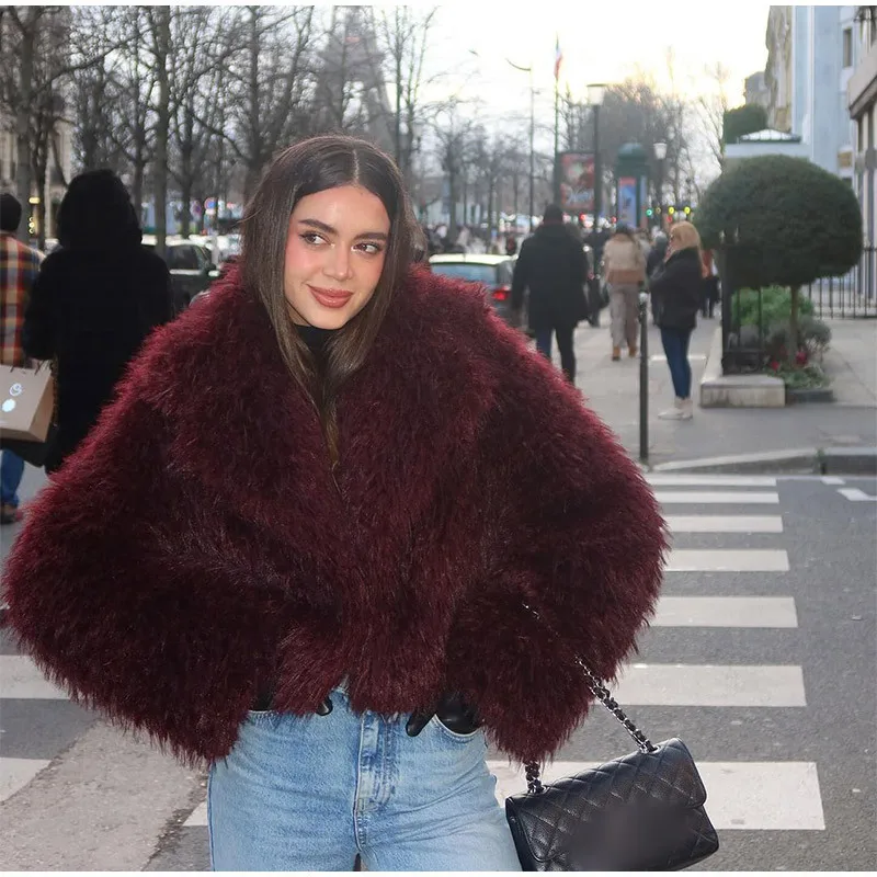 

2025 Winter Fashion Elegance Warm Artificial Fur Short Coat Women's Street Style Cardigan Jacket Long Hair