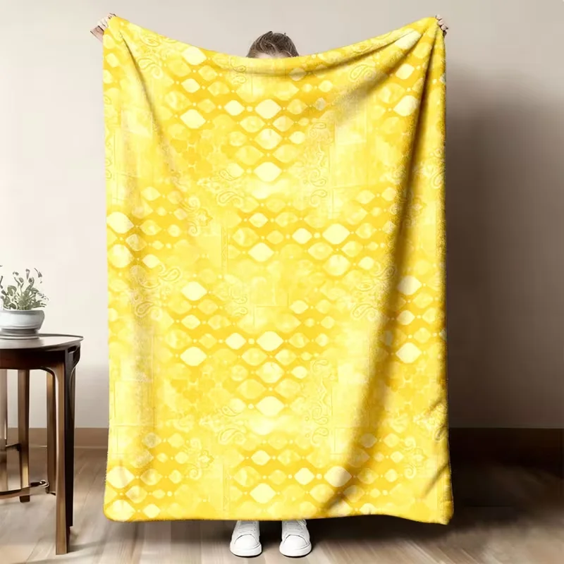 Bright Yellow Rhombus Pattern Blanket Soft Warm All Season Luxury Vintage Home Decor Travel Nap Blanket for Sofa Bed