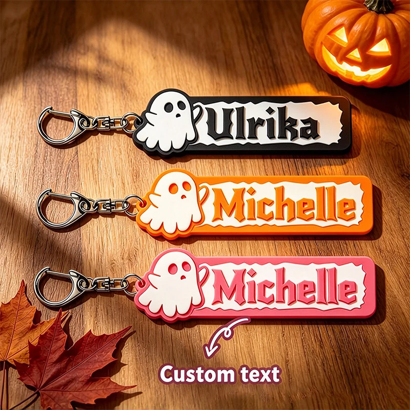 Custom Cute Ghost Name Acrylic Keychain Personalized 3D Text Letters Keyring Halloween Spirit Charm Name Tag Bag Pendant Gift