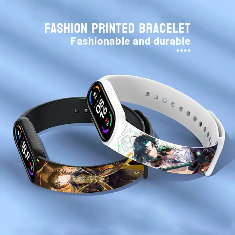 Anime Genshin Impact Printed Strap for Xiaomi Mi Band 7 6 5 Printed Watchband Sport Wristband Replaceable Bracelet for Mi Band 7