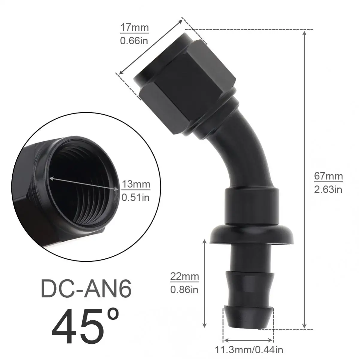 Black 6AN 45 Degree Swivel Hose Aluminum Alloy Female AN6 End Fittings Auto Engine Parts for Braided Fuel Line Cable