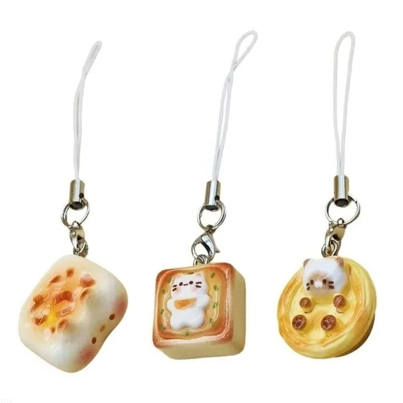 Porte-clés anti-perte pour téléphone, style japonais tendance, motif chats et pain, accessoire de sac portable et mignon, cordon de téléphone