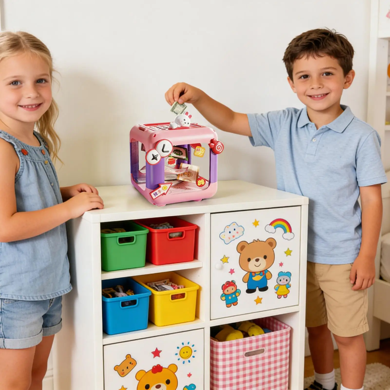 Kids Piggy Bank Password Unlocking Automatic Induction Roll Simulation Creativity ATM Toys for Boys and Girls
