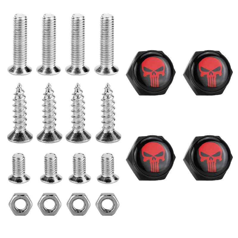 4pcs/set Punisher Iron Man Captain America Car License Plate Screws Bolts Auto Stainless Steel Decorative Nuts Accessories