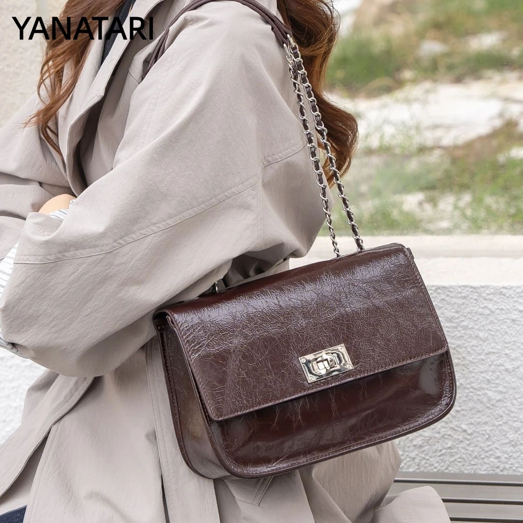 YANATARI Роскошные сумки, женские сумки через плечо, женские сумки, новая сумка на цепочке, 2026, маленькая квадратная сумка из натуральной кожи