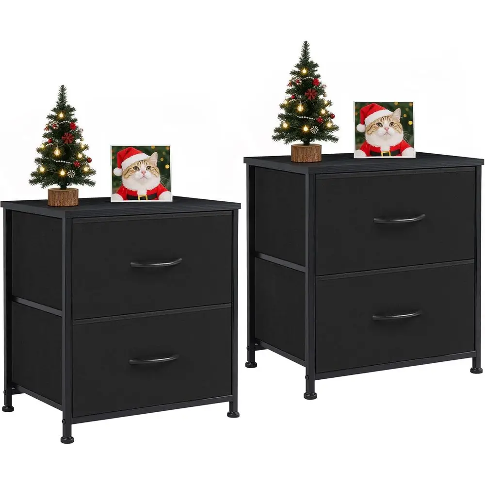 

Nightstand Set of 2, 2 Drawer Dresser Bedside Storage Furniture, Small Dresser with 2 Drawers, End Table with Fabric for Bedroo