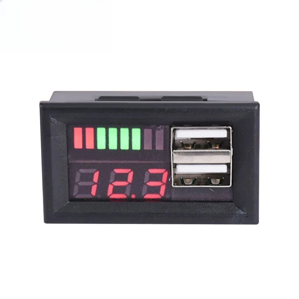 12V Digital LED Voltmeter with Dual USB 5V 2A Output Mini Voltage Meter Battery Tester Panel for Cars Motorcycles Marine
