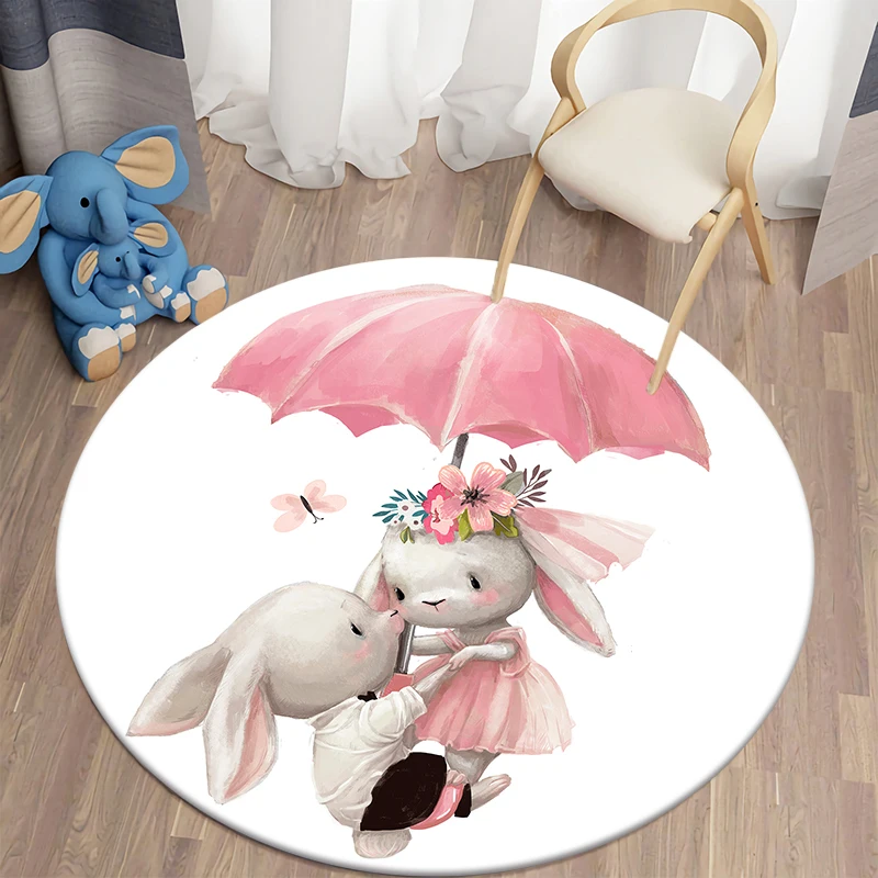 Children\'s Anti-Slip Mat Decorative Carpet Cartoon Rabbit Print  Round  Living Room Floor