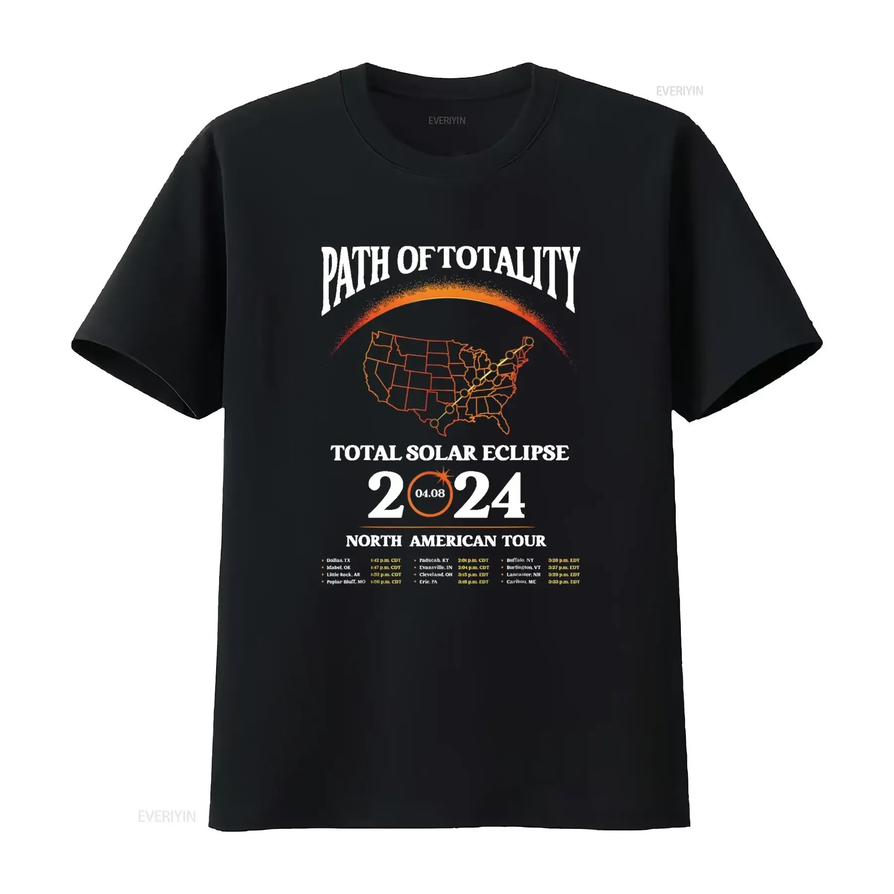 Solar Eclipse Path Of Totality April 8 2024 T Shirt vintage Washed Comfortable Stretched designer clothes Casual homme Slightly