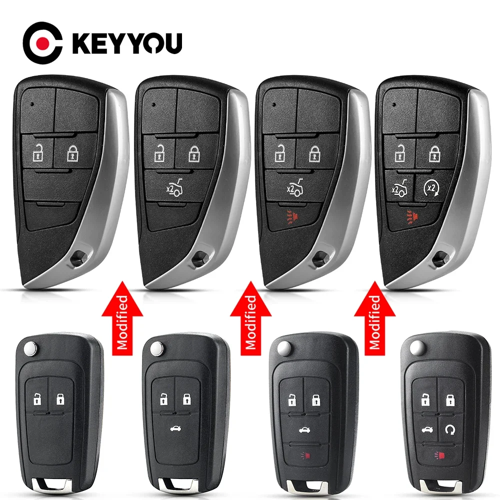 KEYYOU Upgared Modified Flip Car Key Case For Chevrolet Cruze Epica Lova Camaro Trax Impala Equinox Malibu Sonic For Opel Mokka 