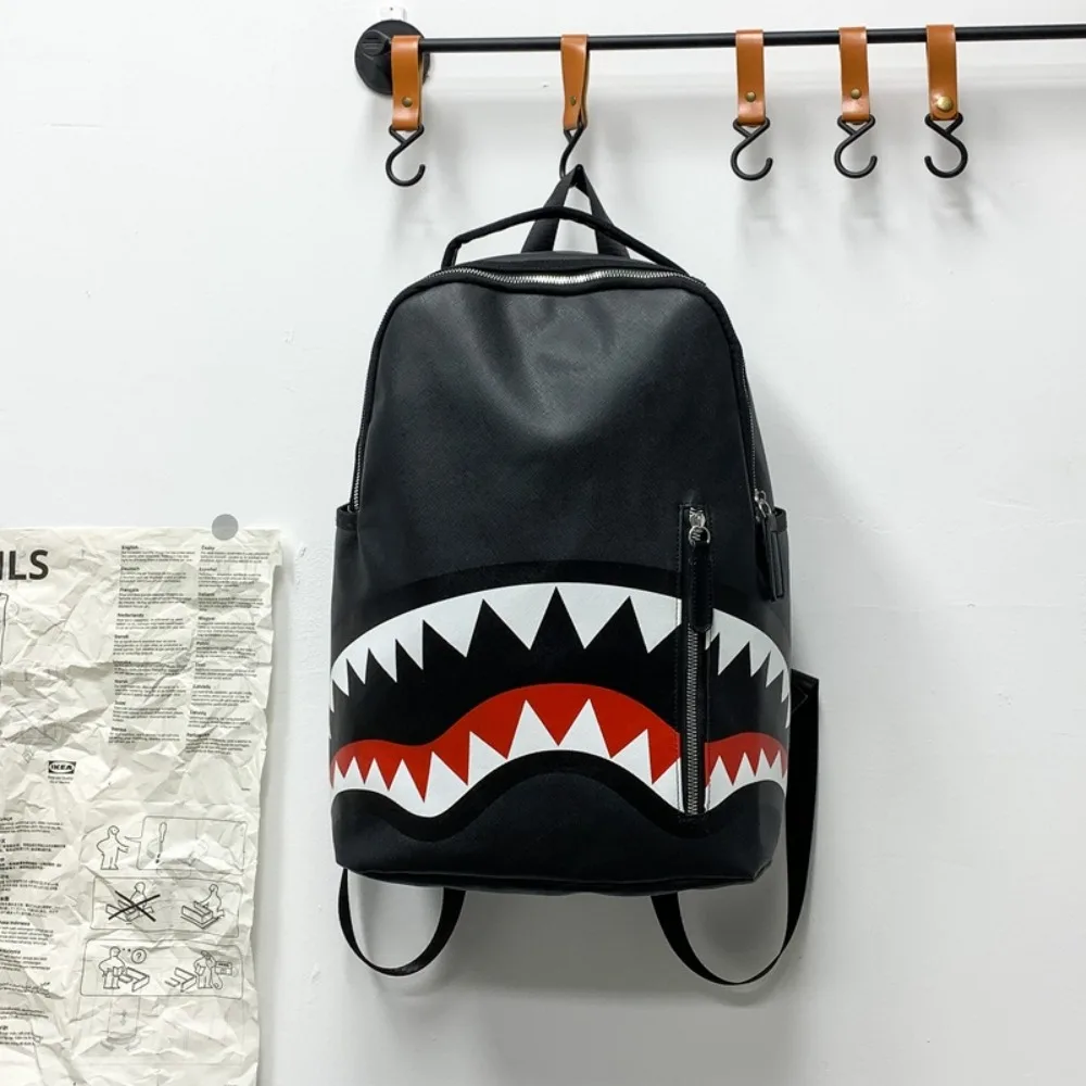 

Stylish PU Leather Men's Backpack Mochila Large Capacity Shark Shoulder Bag Multi Pocket Zipper Handbag School Bags Students