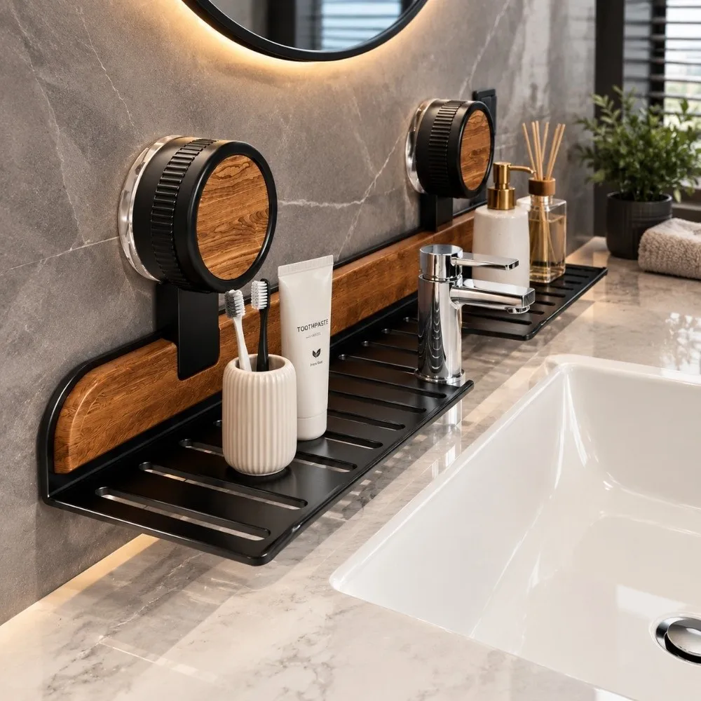 Suction Cup Faucet Organizer Rack No Drill Vintage Wall Mount Bathroom Shelf Space Saving Durable Sink Rack Sink Surface