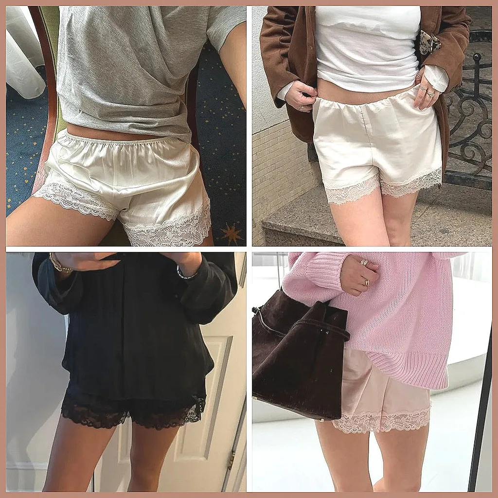 

Шелковые шорты из сатина для женщин в стиле Y2K с низкой посадкой, кружевной отделкой и микро-мини длиной, для дома и сна (Количество символов: 78)