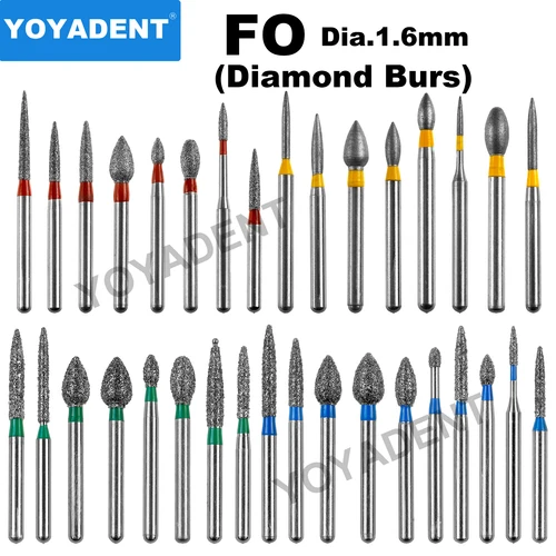 Fresas dentales tipo FO, fresas de diamante Dental para odontología, pieza de mano de alta velocidad, pulido de laboratorio Dental, 1,6mm, 10 unidades por paquete