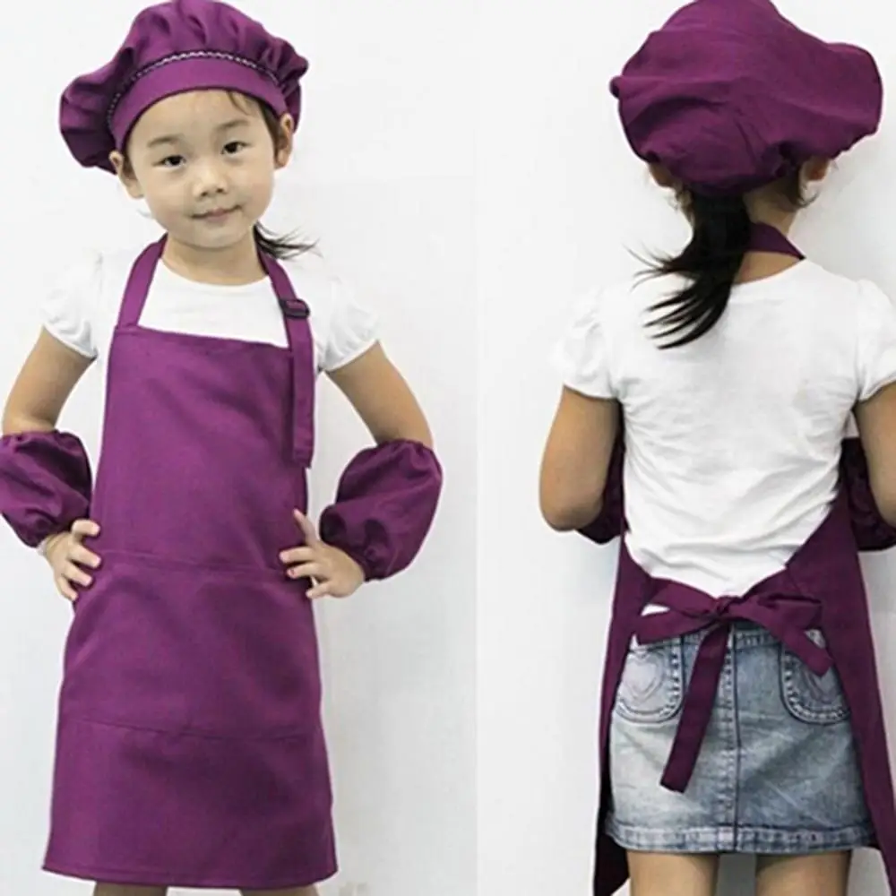 Children Kid Cooking Baking Painting Cooking Art Craft Plain Apron Pocket Bib Boys Girls Painting Aprons Baking Playing clothes