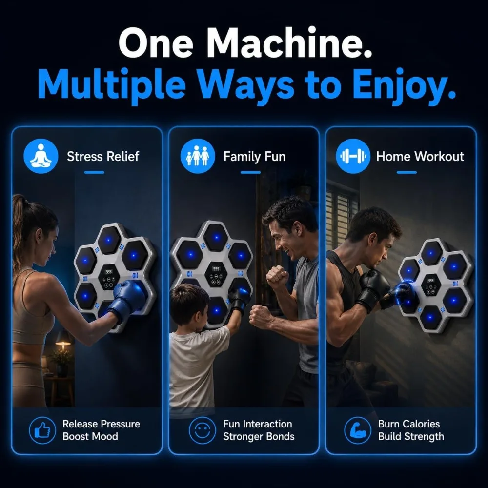 Music Boxing Machine with Gloves for Adults & Kids, 5-Button LCD Touch, 17.3'' Wall Mounted, Bluetooth Speaker