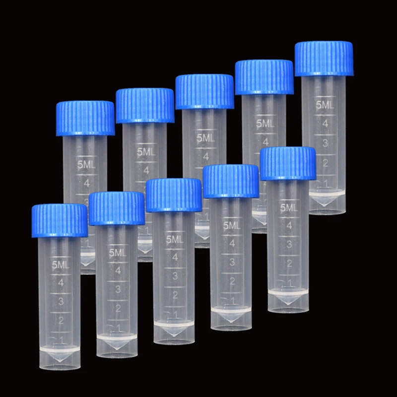 10 Pieces of 5ml Plastic Test Tube Vial Screw Sealing Cap Packaging Container Plastic Test Tube Vial Sealing Cap Laboratory