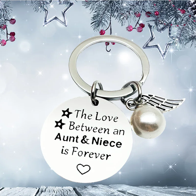 New Aunt Keychain Pendant  Niece Aunt Birthday Christmas Gifts Key Chain Keyring The Love Between Aunt and Niece Is Forever