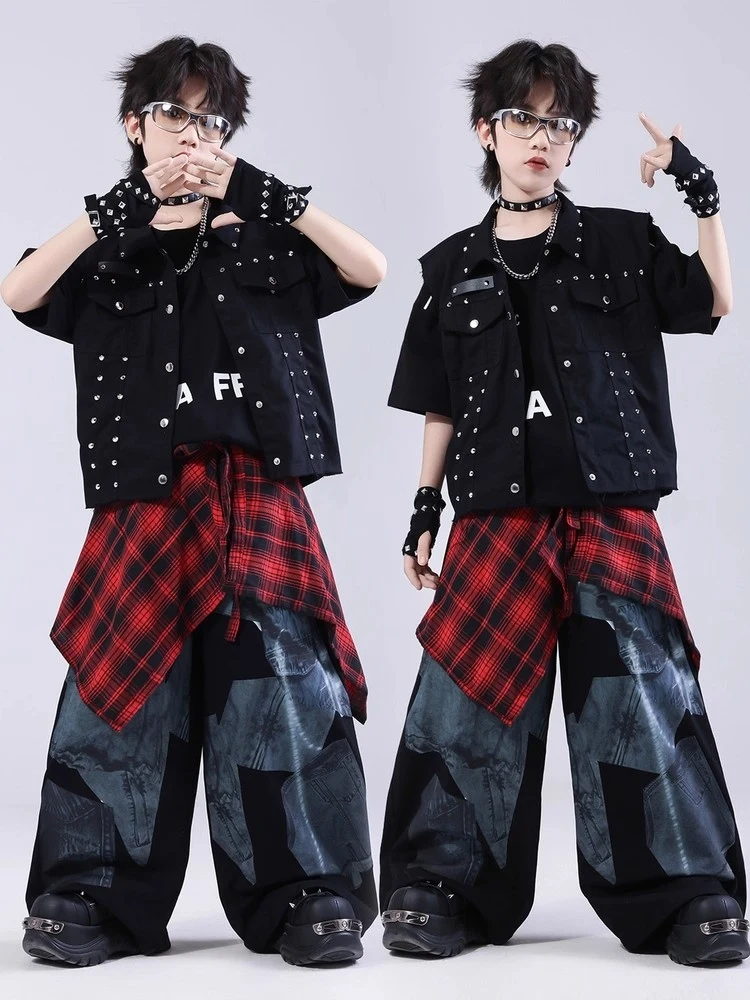 Street Dance Kids Hip Hop Clothes Handsome Drum Performance Clothes Boys Suit Girls Jazz Hiphop Dance Wear Stage Outfits BL16813