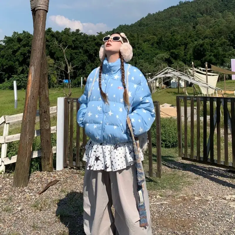 

Winter Girl's Student Cotton-Padded Jacket Women's Bread Cotton American Style Stand Collar Thicken Cotton Puffer Jacket Trend