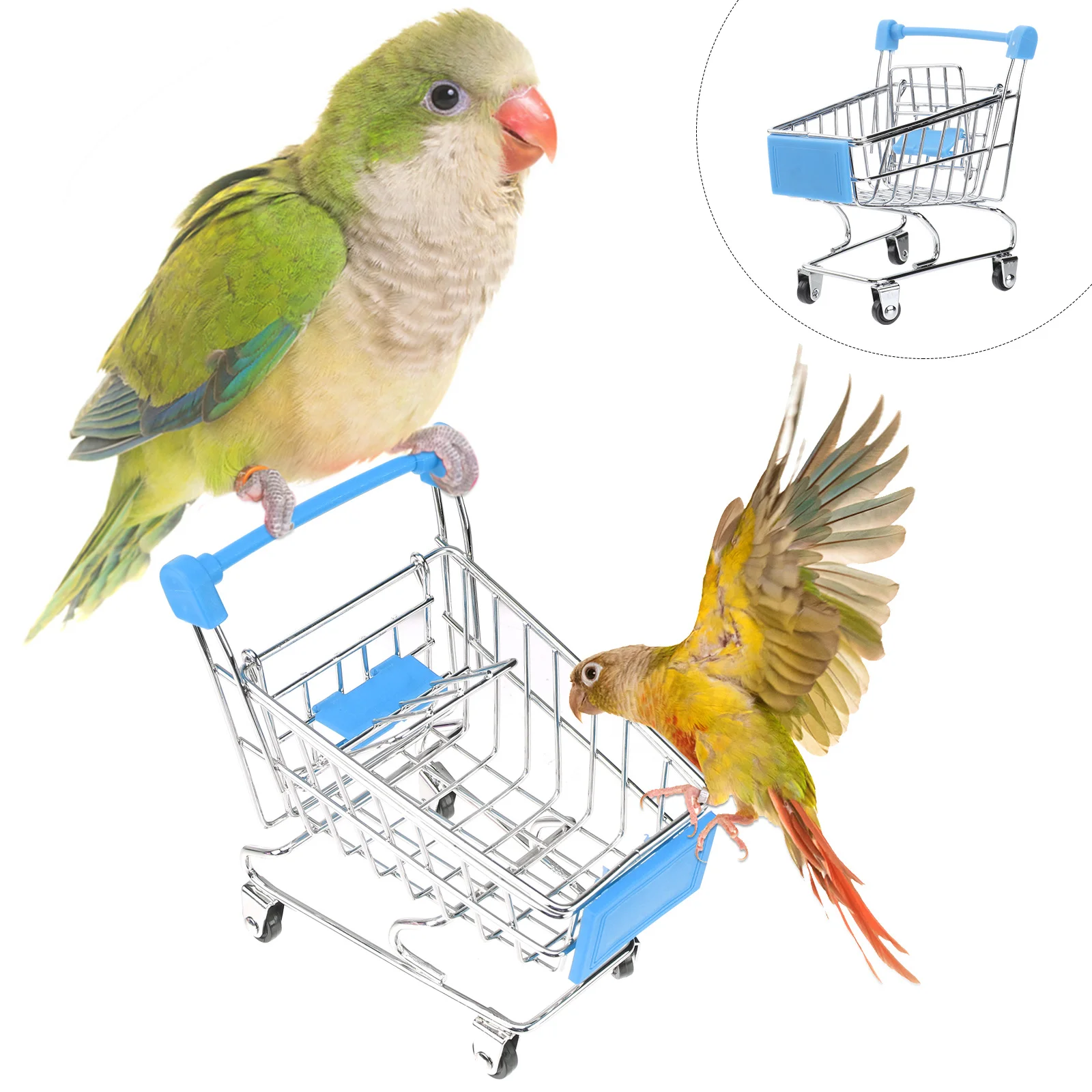 Chariot de courses Miniature en métal bleu ciel, siège enfant extractible, véritable roulettes, organisateur de bureau, étagère à livres créative