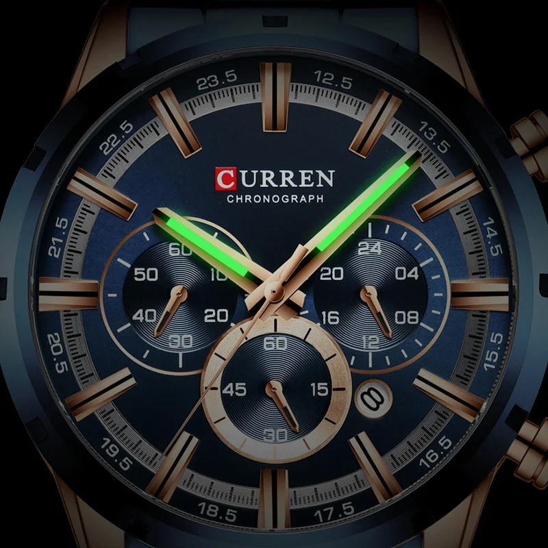 Reloj multifuncional de seis agujas para hombre, calendario resistente al agua, correa redonda, correa de acero inoxidable, fecha, reloj de negocios para hombre