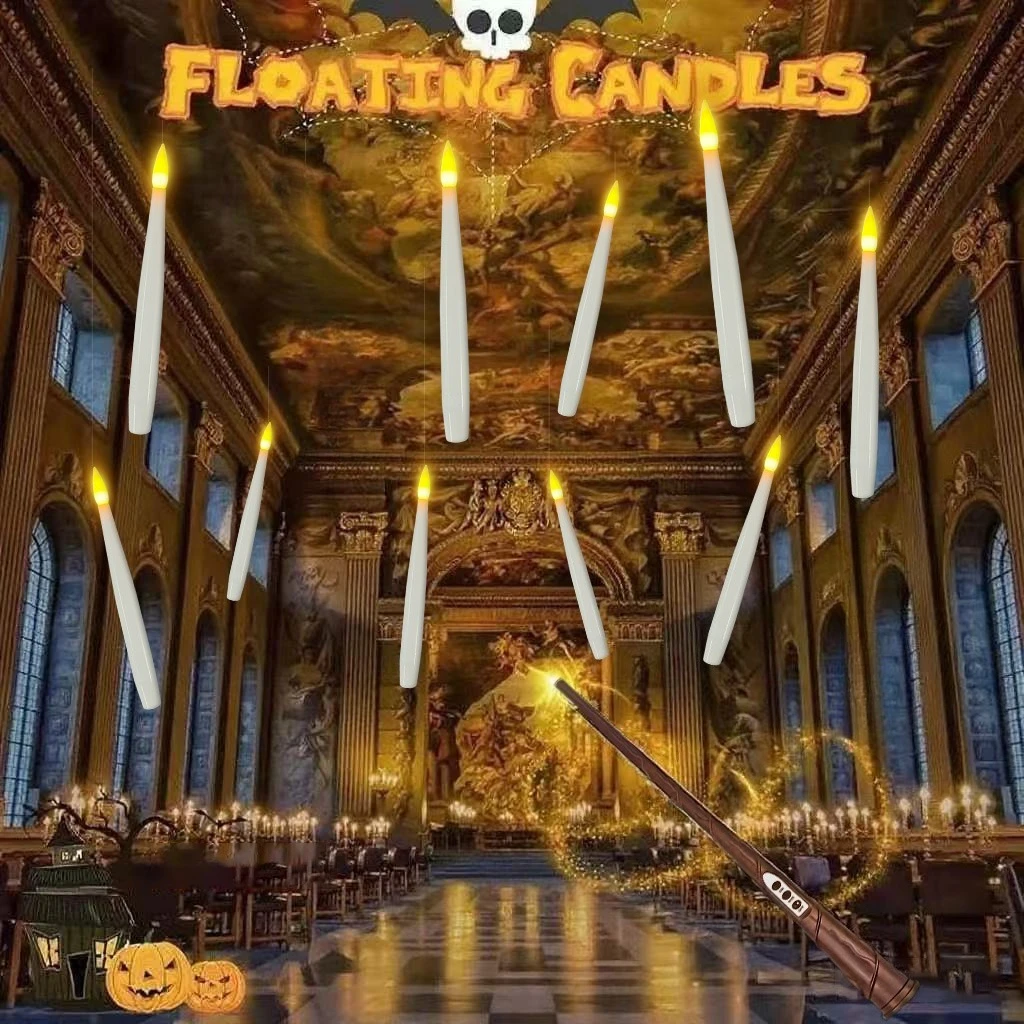Halloween Hanging Flameless LED Candles 10-24 Pack, Battery Operated Flicker Floating Candles with Magic Wand Remote Control