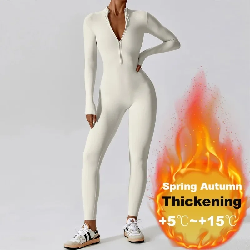 

Warm Thin Fleece Jumpsuits Women's Tracksuit Winter Autumn One-Piece Sports Suit Fitness Long Sleeves Workout Bodysuit