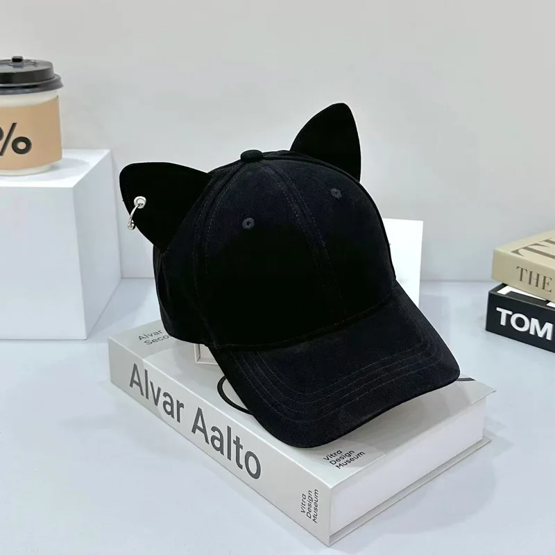 2025New Adjustable Hat Solid Color Cute Cat Ears Baseball Cap Trendy Cartoon Dad Hat Casual Couple Sun Hats For Women