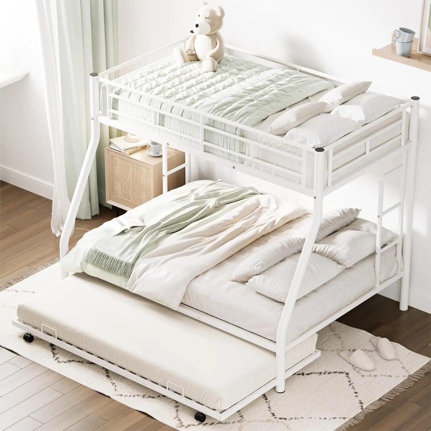 ميراكس-سرير مزدوج فوق طابقين ، أسرة بطابقين ثلاثية ، سرير صلب قوي مع بوق ، إطار بطابقين لـ 3 أطفال ومراهقات ، جانبان