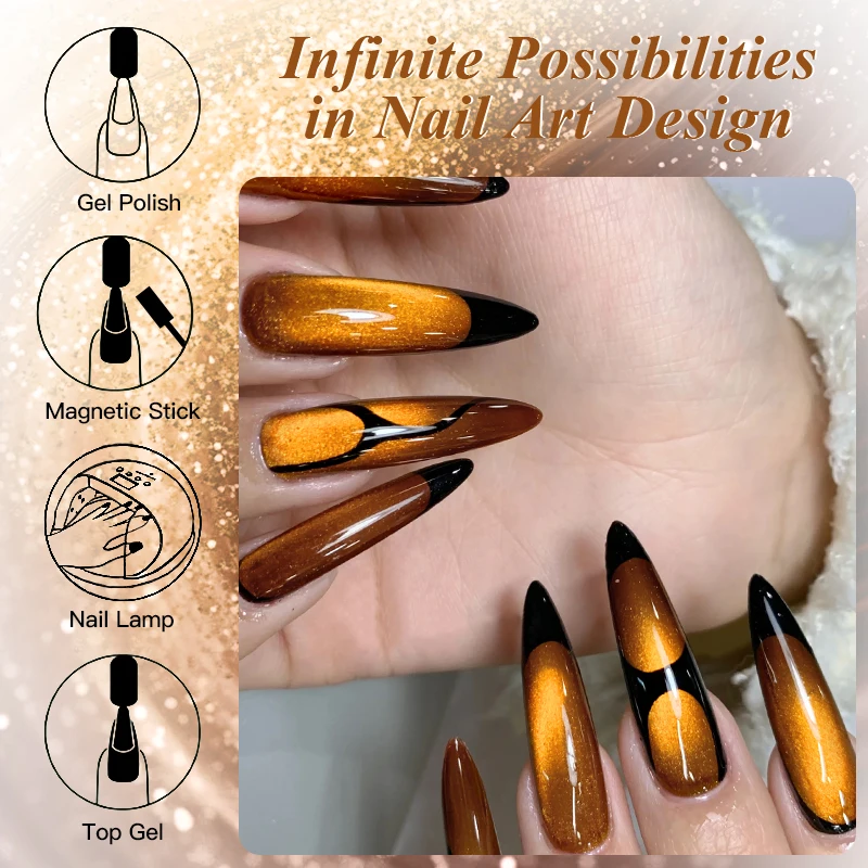 Vernis à ongles Gel magnétique chat pierres précieuses dorées conception magnétique chat vernis Gel UV Semi Permanent tremper fournitures pour ongles manucure