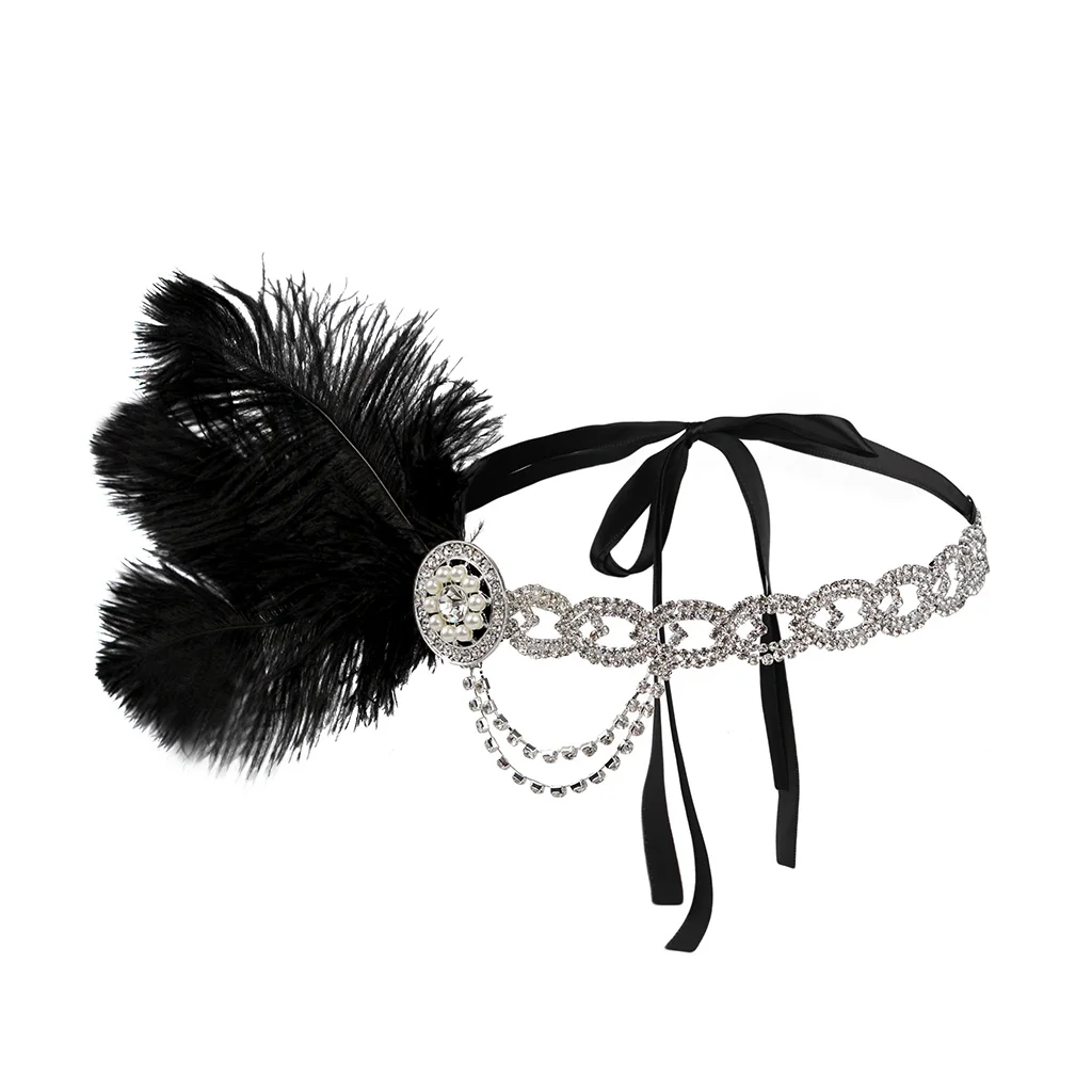 

Hair Accessories Rhinestone Beaded Sequin Hair Band Flapper Feather Headband for Women 1920s Vintage Gatsby Party Headpiece