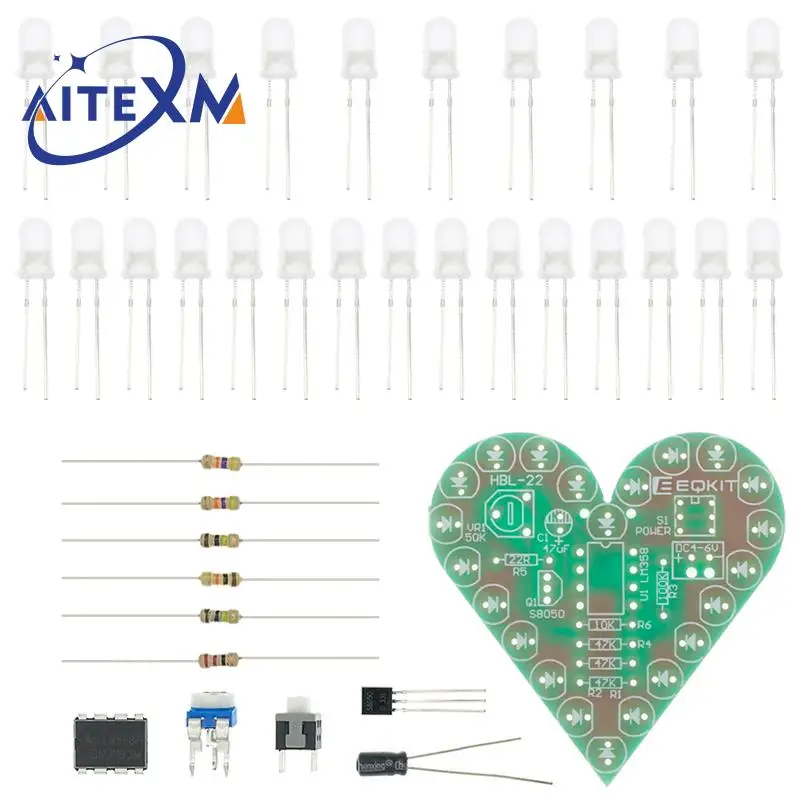 DIY Kit Heart Shape Breathing Lamp Kit Breathing LED Suite Red White Blue Green Electronic Production for Learning Laboratory