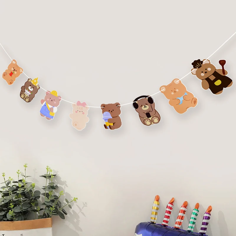 1Set Brown Bear Happy Birthday Letter Banner Garland Kids Boy Girl Birthday Party Decoration Supplies Hanging Flag