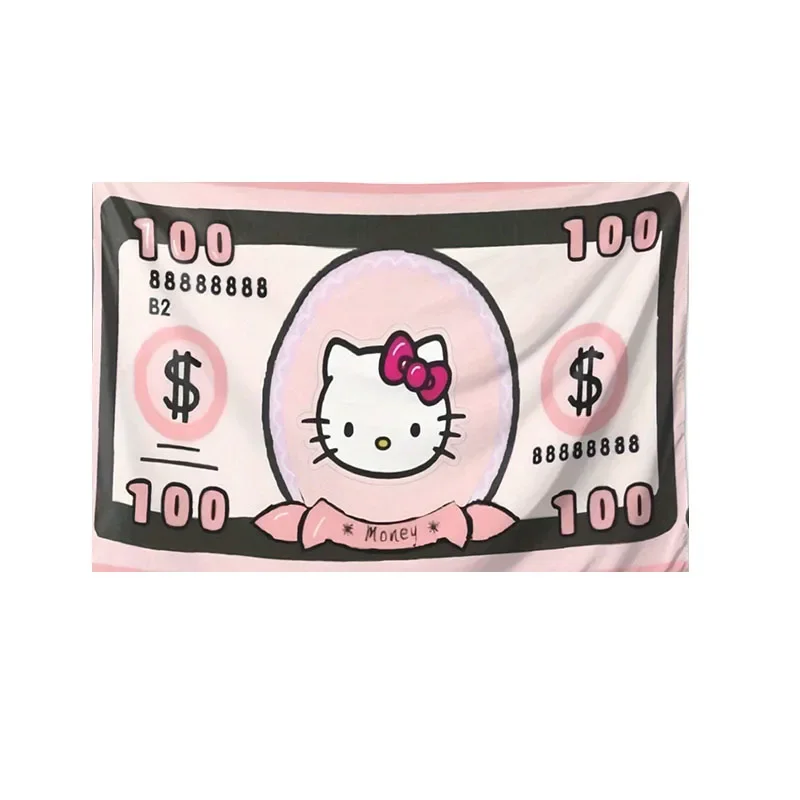 Sanrio Hello Kitty und Katze Cartoon-Wandteppich, Wandkunst für Schlafzimmer, verspielte und lebendige Kawaii-Anime-Heimdekoration