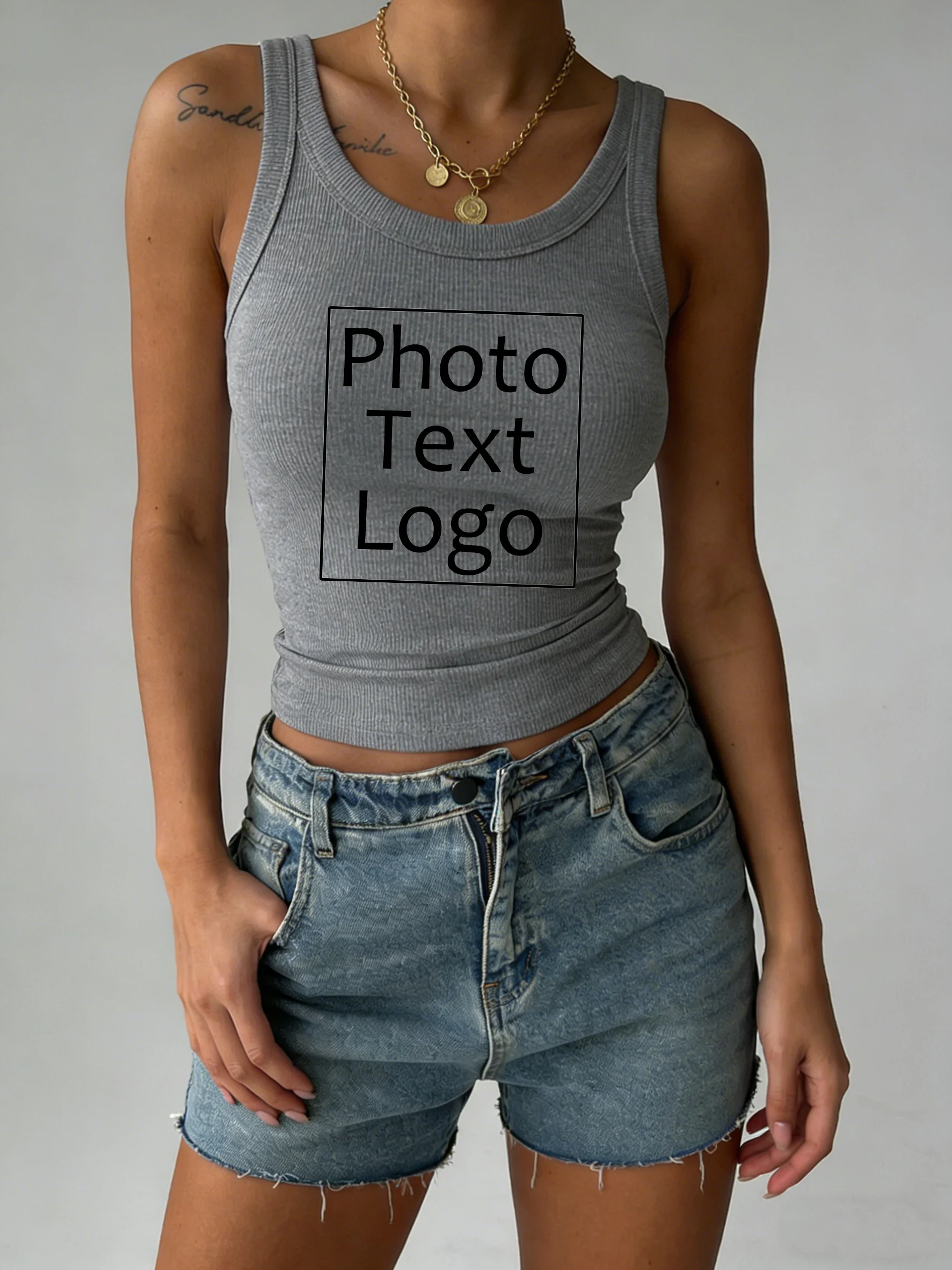 Personalized Custom Print Thread Bestie Vest Women Summer Trendy Sport Clothes Tight Sexy Tank Top Knitted Sleeveless Slim Tee