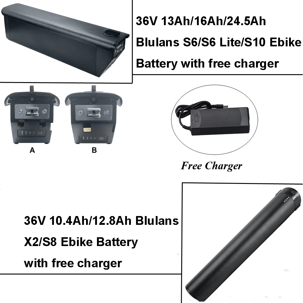 

Electric Bike Battery 36V 10.4Ah 12.8Ah 13Ah 16Ah 24.5Ah Li-ion Battery for Blulans S6 Lite S8 S10 X2 Ebike