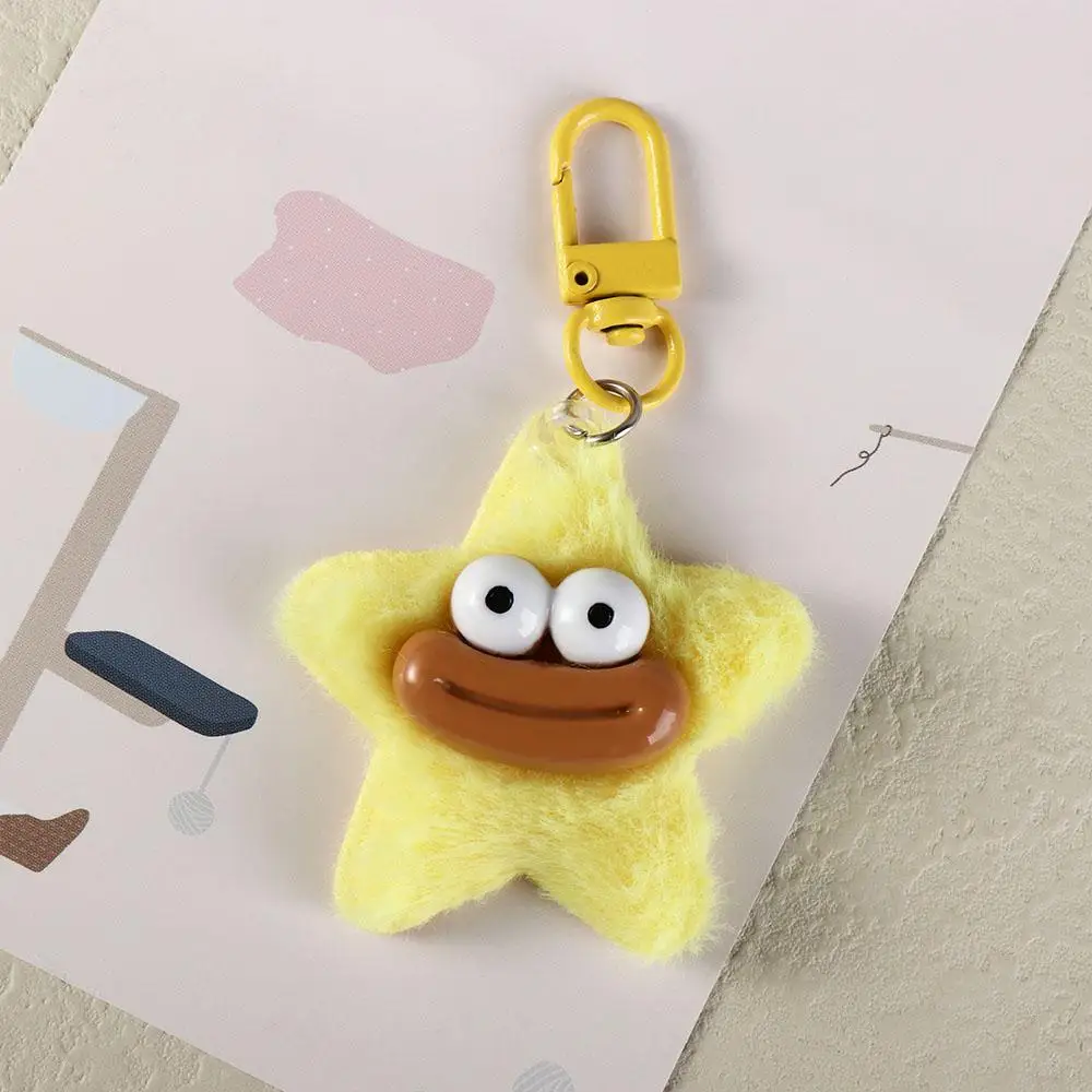 Fashion Cartoon Funny Star Keychain Plushies Mini Sausage Mouth Keyring Colorful Dopamine Star Plush Pendant Couple