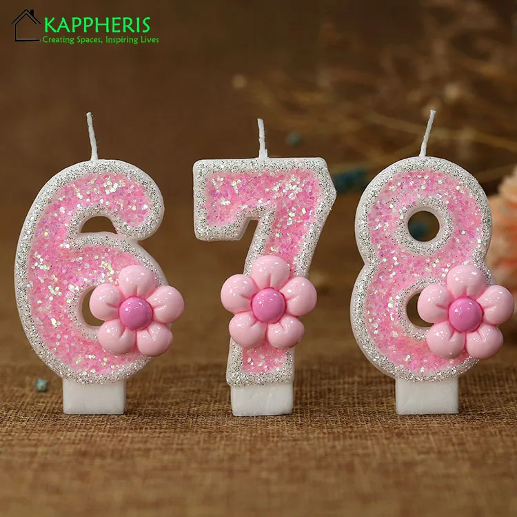 Pink Birthday Candles for Cake Sparkling Barbei Girl Birthday Candle Cake Topper Decoration Flower Pure Bee Honey Candles