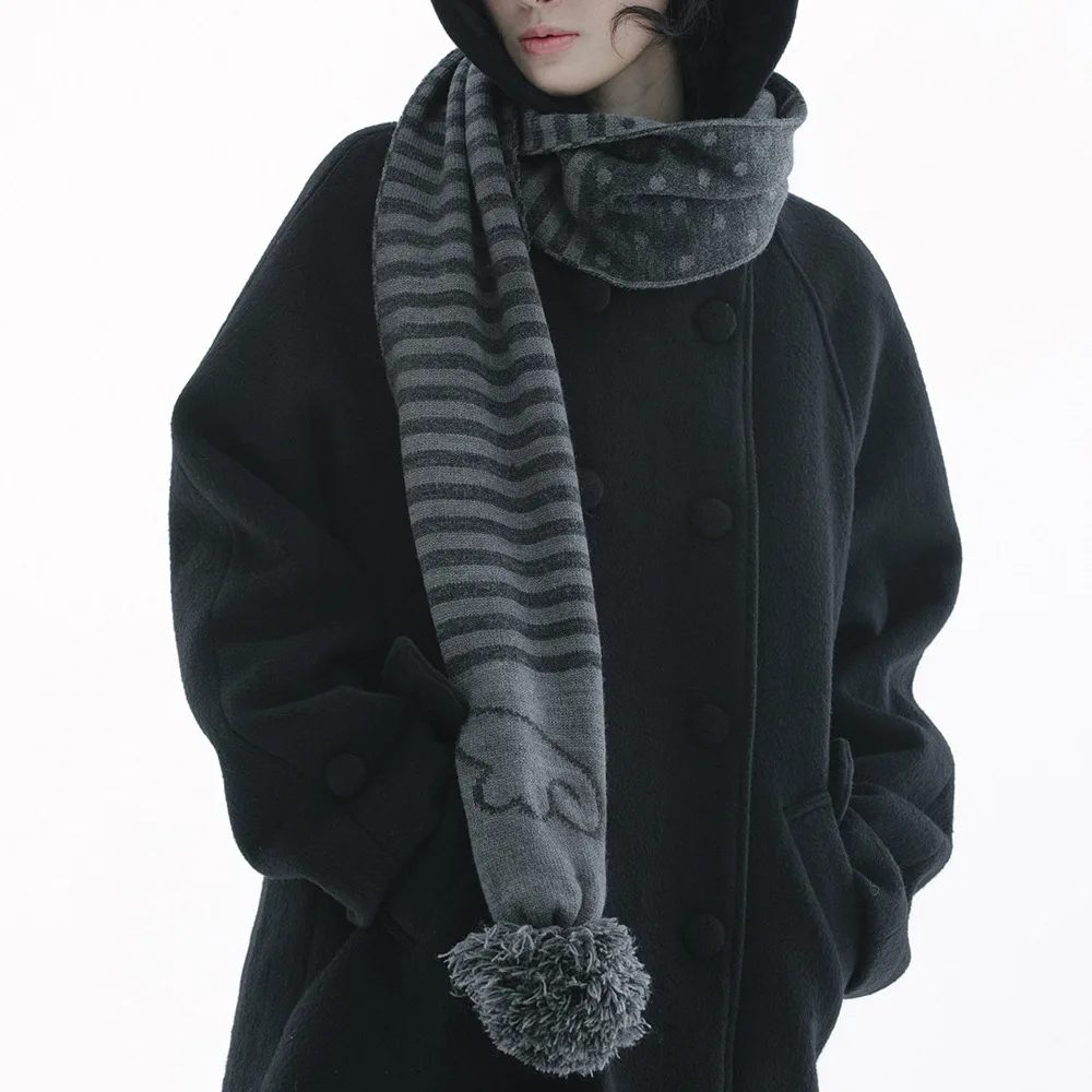Winter Y2K Girls College Style Angel Wings Scarf Striped Polka Dot Japanese Retro Warm Scarf Versatile Sweater Coat Accessories