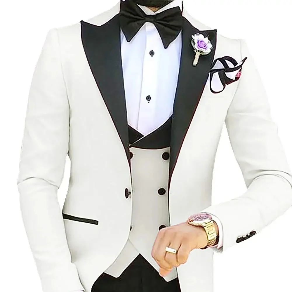 

Wedding Men's 3-piece Suit Set (Jacket Pants Vest) Groom Tuxedo Formal Blazer Elegant Suit for Men
