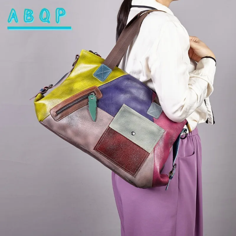 

Women's Shoulder Bag Luxury Brand Genuine Leather Women's Shoulder Bag Hand-stitched Colorful Casual Women's Bag Large Capacity