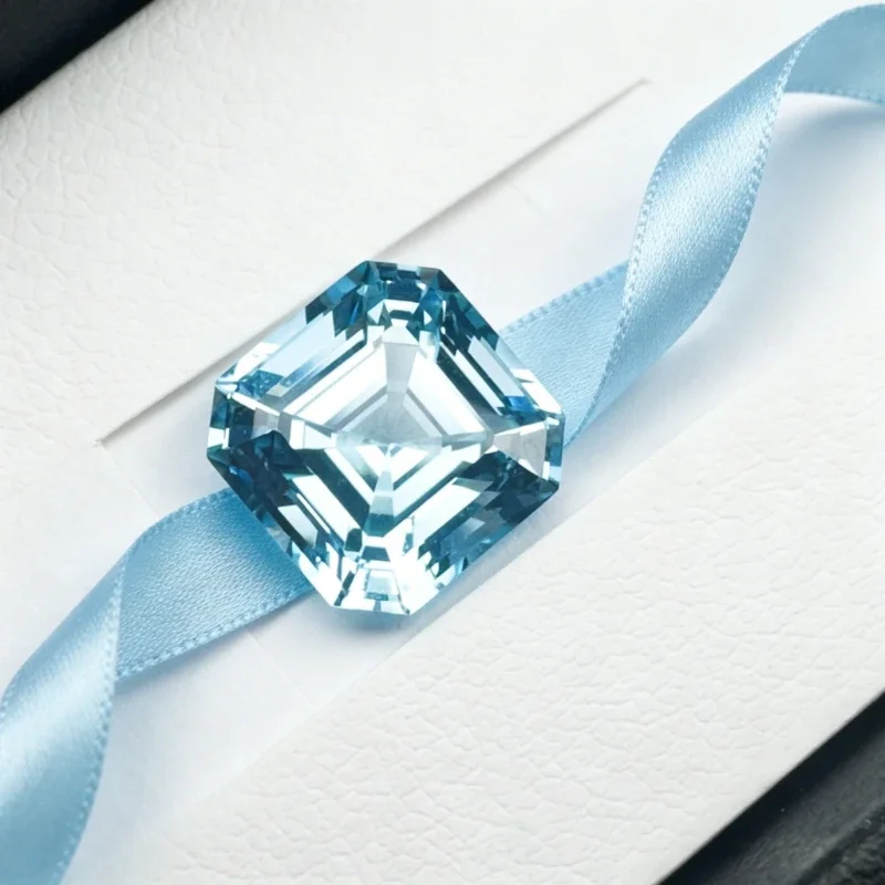 Synthetischer Edelstein Saphir Asscher-Schliff Aquamarin-Farbe Zertifiziert Hochwertig – Detail 4