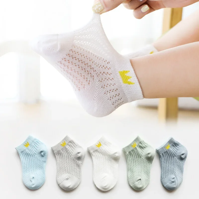 Cotton Baby Short Socks 5 Pairs Toddler Boys Girls Summer Mesh Thin Sock Kids Children Colorful Socks 5 pairs WMF043